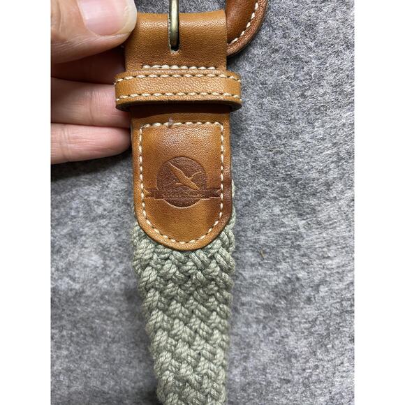 Eddie Bauer Belt Womens XS Green Braided Woven Tan Faux Leather Vintage - Picture 4 of 10